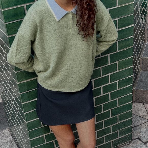 CONTRAST KNIT POLO SWEATER - Picture 3 of 6